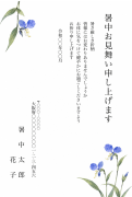 露草の墨彩画の和風デザインの暑中見舞い・残暑見舞い