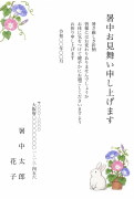 うさぎと朝顔のかわいいイラストデザインの暑中見舞い・残暑見舞い