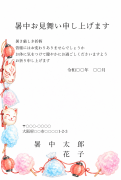 夏祭りのお面とわたあめのかわいいイラストデザインの暑中見舞い・残暑見舞い