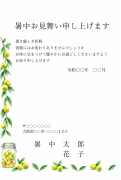 梅シロップの瓶と青梅の水彩デザインの暑中見舞い・残暑見舞い